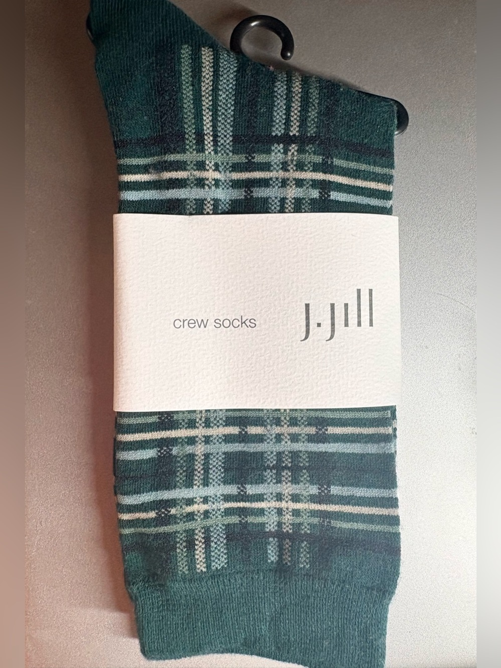J.Jill spruce green plaid crew socks. Sz Medium NWT